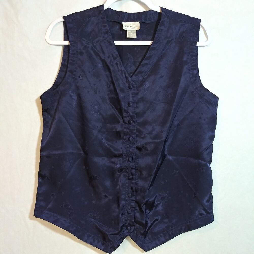 Kathryn Vintage 90s Navy Blue Celestial Whimsy Vest Lightweight Sz L